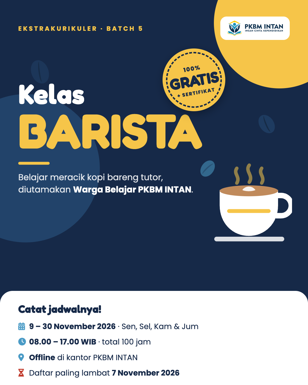 Poster Ekstrakurikuler Barista PKBM INTAN Batch 5